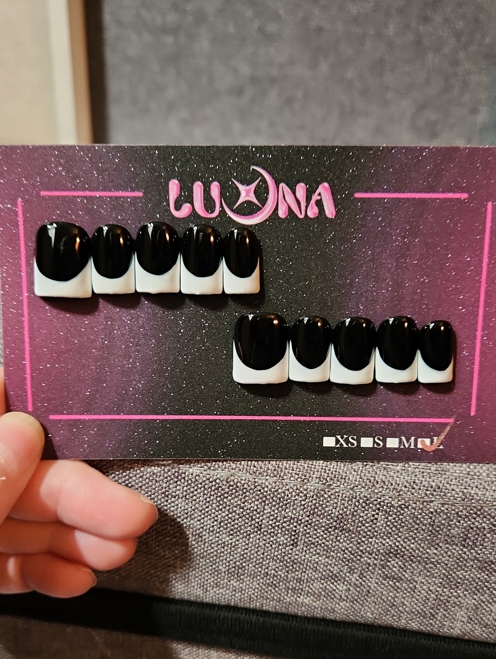 Black/White Tuxedo French Press On Nails. Size Large